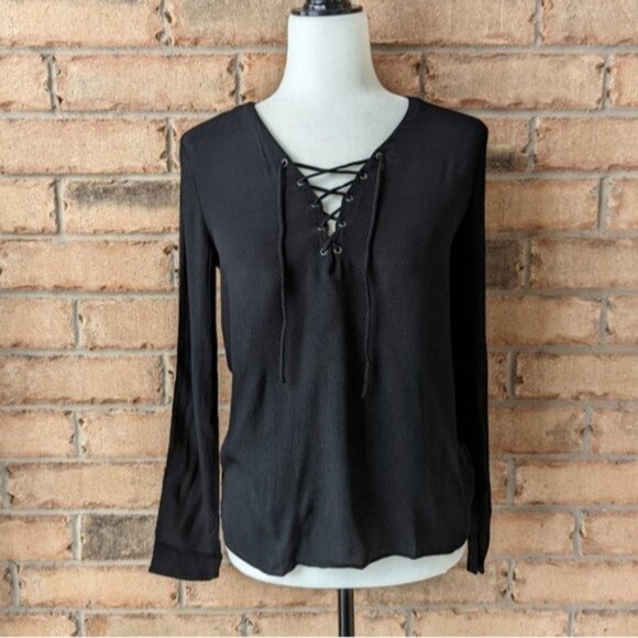Wilfred black lace up long sleeve blouse - Picture 2 of 6